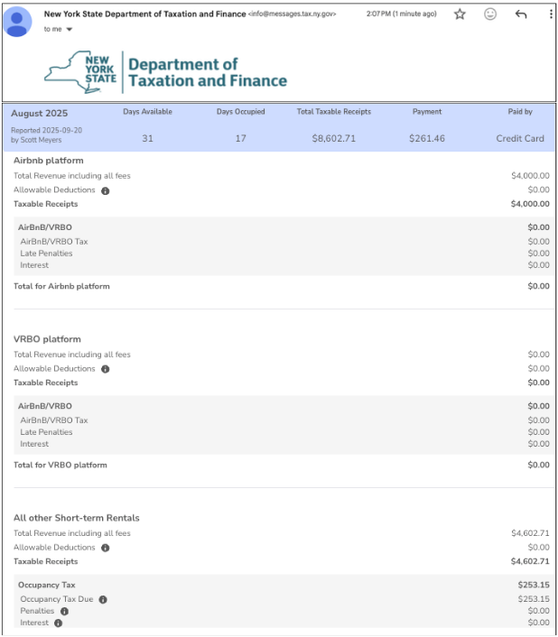 NY State tax submission on behalf of Luxury Beach Getaway managed vacation homes