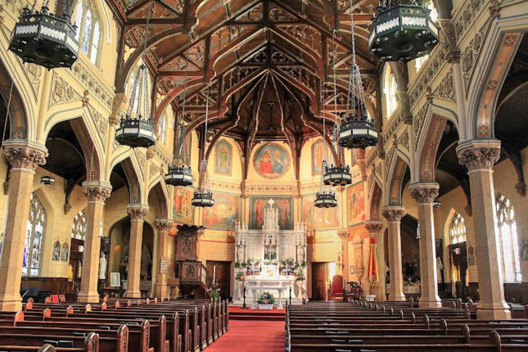 Neo-Gothic interior of the Sacred Hearts Basilica in Southampton Village