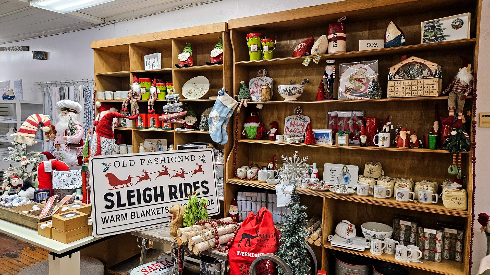 Christmas decorations and gifts on display at Hildreth's in Southampton, NY